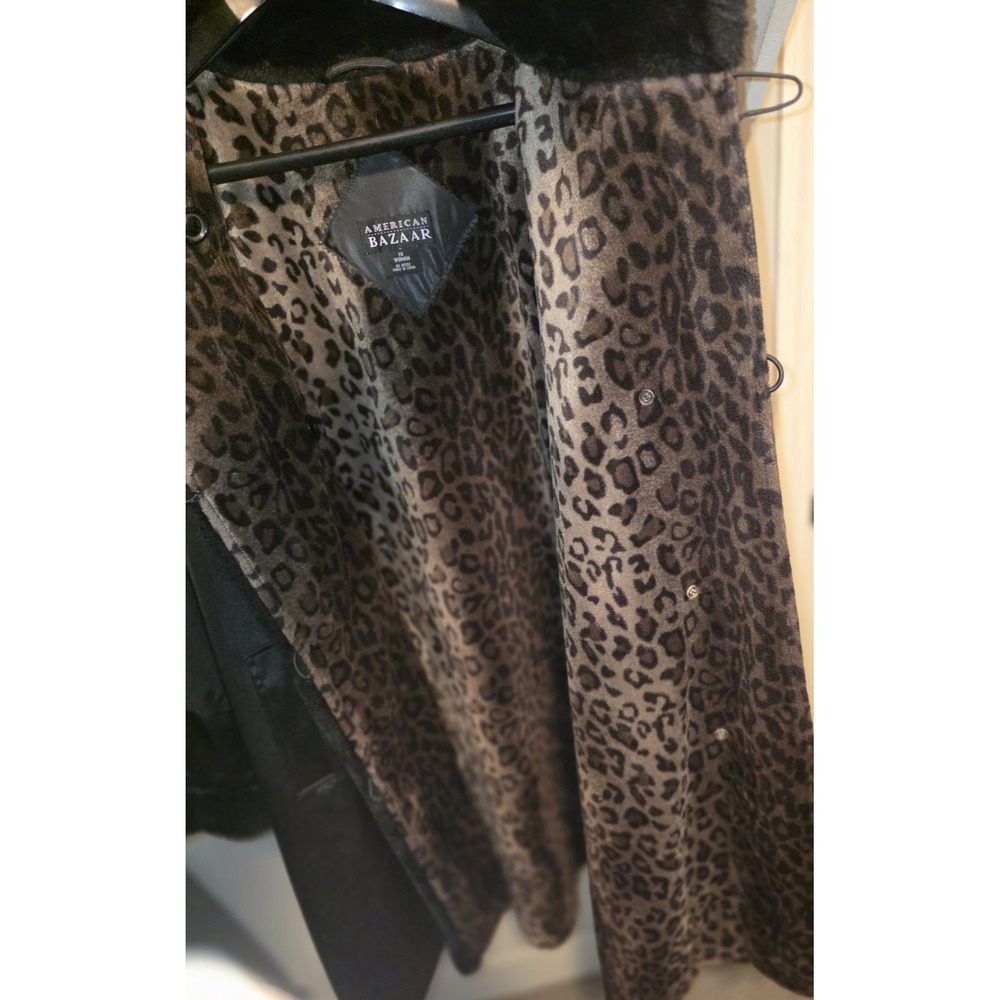 American Bazaar Women's 1X‎ Black w/ Leopard Lining All Weather Winter Rain Coat - Picture 11 of 16